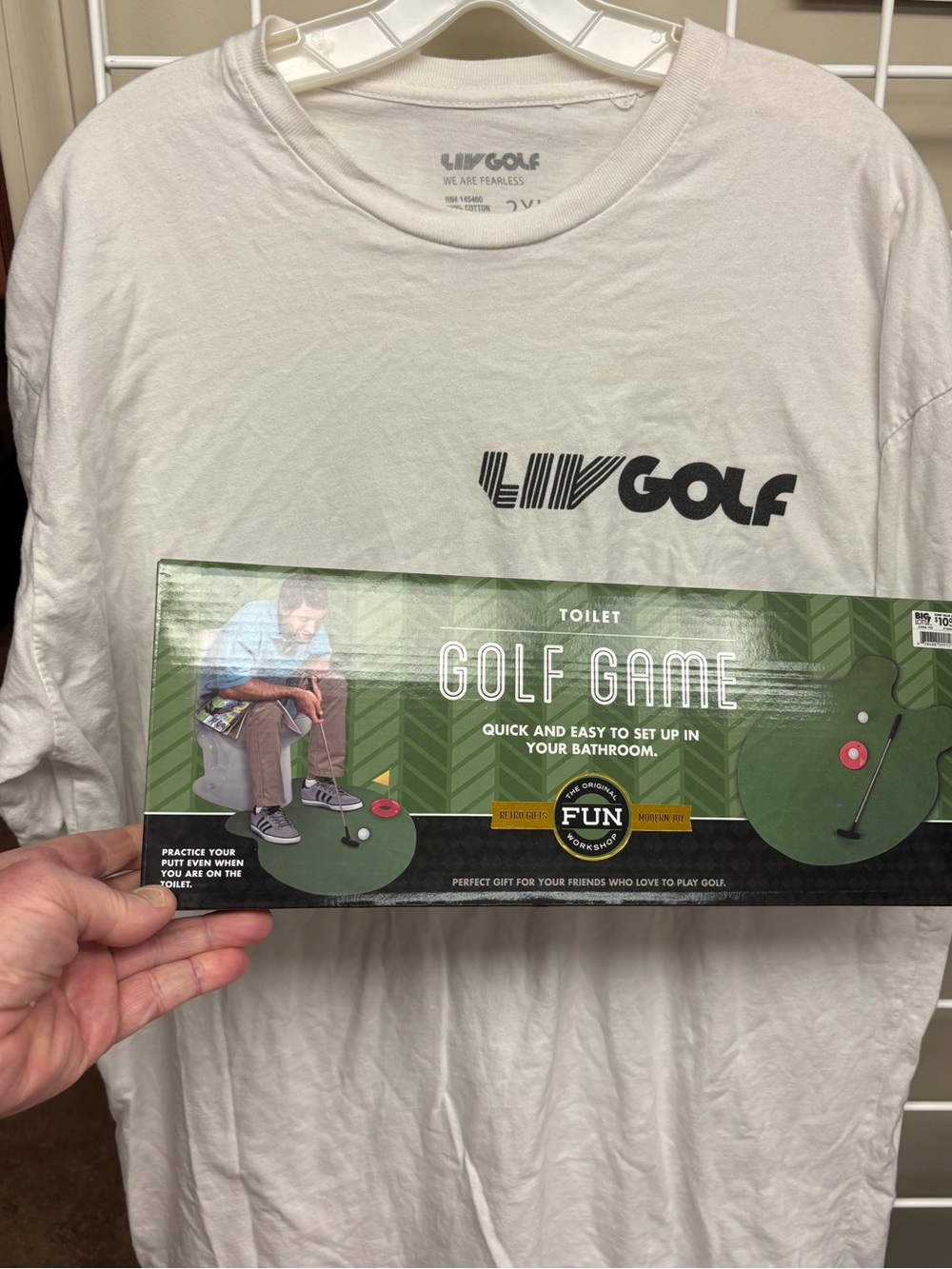 LIV Golf AND A Toilet Golf Game Together And At A Great Price. Shirt Is 2XL.